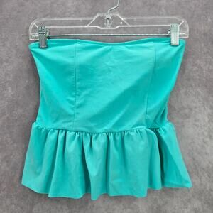 Blue Ruffle Crop Padded Tube Swimwear Tankini Tank Top Medium M